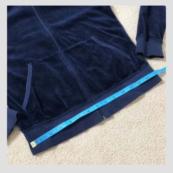 Juicy Couture Velour Hoodie Zip Up Juicy Embellished Logo On Back Navy Blue Sz L - Picture 7 of 11
